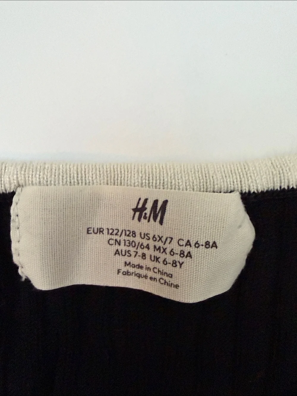 H&M Black Ribbed Long-Sleeve Girls Dress with White Trim